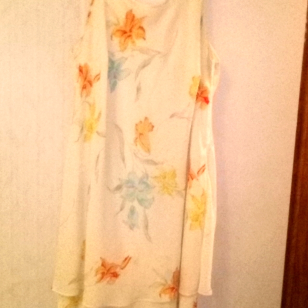 Liz & me cream colored dress with peach and blue flowers size 26